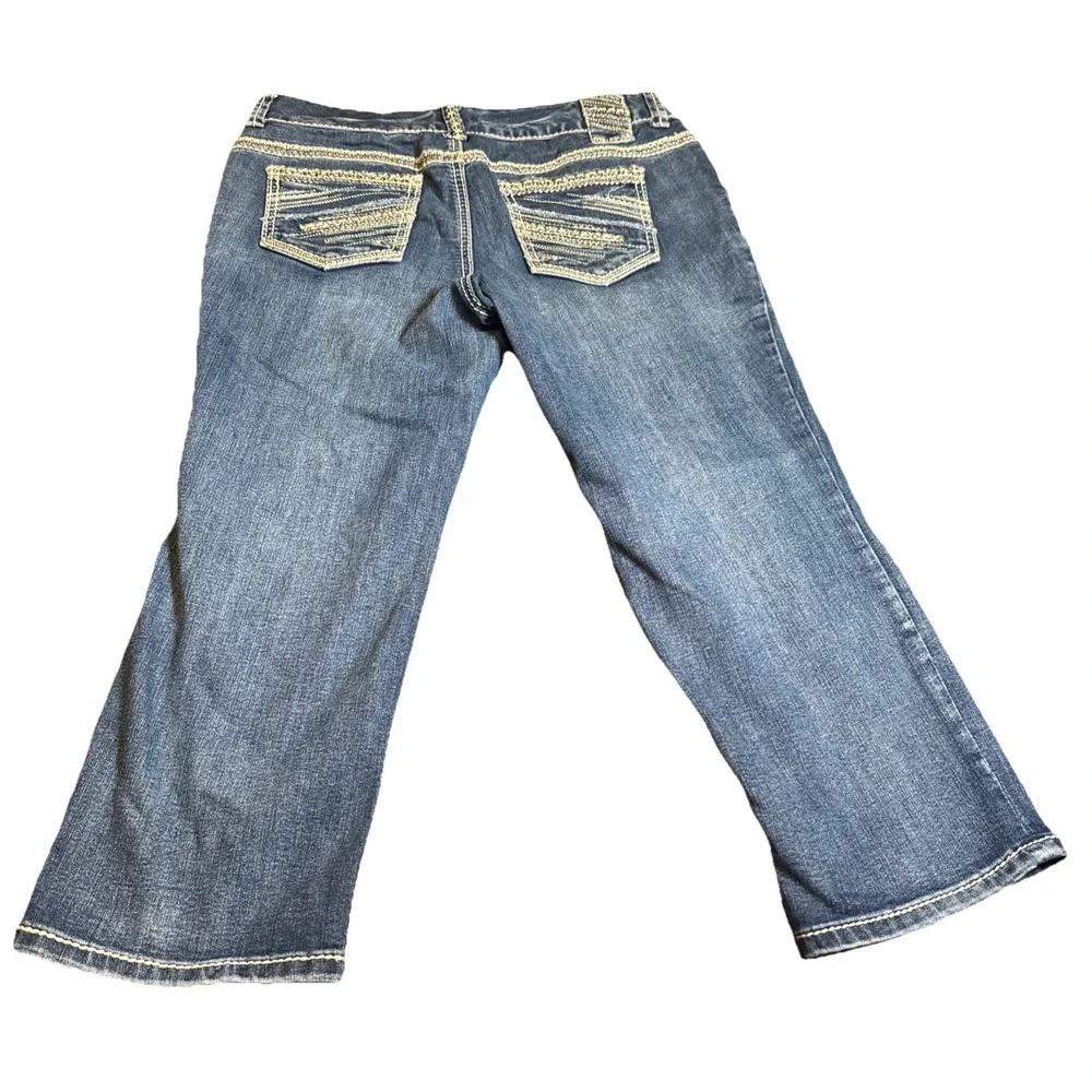 Maurices‎ Jeans 7/8 Bootcut Blue Embroidered Pockets Stretch Mid Rise Y2K - Picture 7 of 7